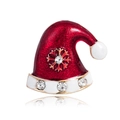 Spilla natalizia a forma di cappello con smalto rosso, fiocchi d'argento e strass - Stile Cappello di Natale Rosso e Bianco (C409-A)