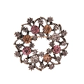 Vintage-Blumenkranz-Brosche mit bunten Strasssteinen auf antiker Silberlegierung - Vintage Hohles Florales Design (C206-A)