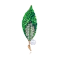 Elegante broche de hoja de esmalte verde con brillantes pedrería y perla blanca - Verde (AL989-A)