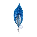 Broche de doble hoja en esmalte azul con cristales blancos y una perla elegante - Azul (AL989-B)