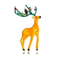 Broche élan de dessin animé avec corps en émail orange et bois verts sur fond blanc - Cerf Émail Jaune Orangé (C418-A)