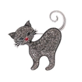 Spilla gatto elegante in argento con cristalli grigi e dettaglio strass rosso - Stile Strass Grigio Fumo (C634-B)