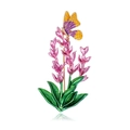 Spilla smaltata lavanda e mughetto con farfalla gialla e foglie verdi su lega - Fiore Rosa Viola con Farfalla Gialla Viola (C288-B)