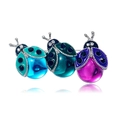 Ensemble de trois broches coccinelle colorées avec ailes en émail et cristaux - Combinaison de Coccinelles Bleu Vert Violet Rouge (C614-B)