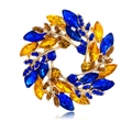 Spilla a ghirlanda di foglie elegante con cristalli blu e ambra su base dorata - Stile Ghirlanda Blu Ambra (B150-A)