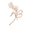 Eleganter roségoldener Tulpen-Brosche mit Opal-Blütenblättern und Zirkon-Blättern - Tulpen Katzenaugenstein Stil (B154-A)