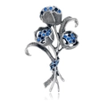 Spilla fiore rosa vintage con strass blu su base in metallo argento antico - Stile Bouquet Blu Argento Antico (AL941-A)