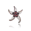 Broche étoile de mer argentée avec pierres rouges et cristaux violets dégradés - Base Argentée Fleur Rouge