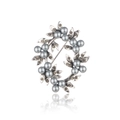 Vintage-Kranz-Brosche in Silber mit graublauen Perlen und Strasssteinen - Silber (B113-A)