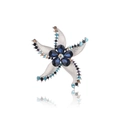 Broche étoile de mer argentée avec pierre bleu foncé et accents de strass colorés - Base Argentée Fleur Bleue