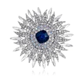 Sonnenblumen-Brosche mit blauem Edelstein und weißen Kristallen auf weißem Hintergrund - Blauer Sonnenblumenstil (AL1287-A)