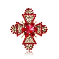 Spilla vintage a croce dorata con strass rossi e cristalli su fondo bianco puro - Stile Strass Rosso (B087-A)