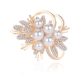 Elegant rose gold flower brooch with white pearls and sparkling pavé diamonds - Floral Bouquet Style (B124-A)