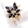 Vintage crystal flower brooch with blue marquise gems and white rhinestones for suits - Dark Blue (A057-A)
