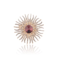 Broche soleil dorée élégante avec cristal rouge foncé et petits strass blancs brillants - B293-b