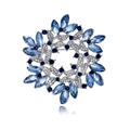 Elegant vintage wreath brooch with blue crystals and zirconias on silver-tone base - Silver Sky Blue