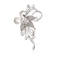 Detail of silver floral brooch with sparkling teardrop crystals and small round rhinestones - Silver Flower Style (B160-B)