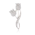 Detailansicht der Tulpenbrosche mit silberner Basis und edler Kristall-Pflasterfassung - Silber