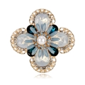 Elegant gold flower brooch with white petals, blue accents and center pearl detail - Vintage Floral Style (A027-A)