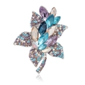 Elegant silver-tone bouquet brooch with colorful marquise crystals and rhinestones - Silver Cold Tones (A048-B)