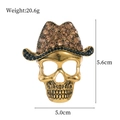 Vintage gold skull brooch with rhinestones and cowboy hat, dimensions 5.6x5.0cm - Cowboy Hat Skull Style(B107-A)