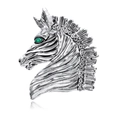 Vintage silver horse head brooch with green gemstone eyes and white rhinestones decoration - Silver Horse Head Rhinestone Style (AD162-A)