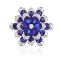 Broche élégante en forme de bleuet avec cristaux bleu foncé et pierres blanches fines - Bleu