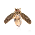 Broche de abeja vintage dorado con cristal champán y alas de diamantes marrones - Estilo Insecto Oro Champaña (A020-A)