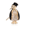 Spilla pinguino carina in oro, cappello in smalto nero e cristalli di strass scintillanti - Stile Pinguino Gentiluomo (C632-A)