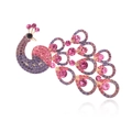 Exquisite Pfauenbrosche aus goldener Legierung mit rosa und lila Strasssteinen - Pink Lila (A082-A)