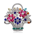 Elegant silver flower basket brooch with colorful rhinestones and sparkling crystals - Colorful Flower Basket(A071-A)