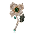 Elegante spilla a fiore con strass scintillanti e gemme verdi su base dorata - Stile Fiore Verde (A017-A)