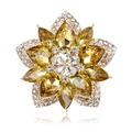Detail einer bernsteinfarbenen Kristallblume mit Lagenblättern und Goldbeschichtung - Bernsteingelber Stil (A044-D)
