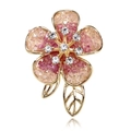 Detailed close-up of crystal flower brooch with pink gradient petals and rhinestone center - Pink and Yellow Floral Style (C491-A)