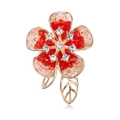Detail of flower brooch with gradient red crystals and golden leaves on white background - Red and Pink Floral Style (C491-C)