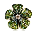 Vintage-Blumenbrosche mit grünem Emaille, Kristallen und goldener Basis für Damen - Grüner Emaille-Blumenstil (B278-A)