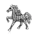 Vintage Silberfarbene Brosche in Pferdeform mit funkelnden Strasssteinen auf Weiß - Silber Stil (C199-A)