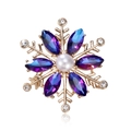Detailed snowflake brooch with purple crystal petals and a central white pearl - Purple-Blue Gradient Style (C235-B)