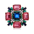 Vintage gold cross brooch with blue crystal, pink gems, and grey pearls for women - Pink-Blue Multi-Color Style (XZ006-A)