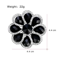 Eleganter 4,4 cm Blumen-Anstecknadel mit schwarzen Steinen und silbernen Strasssteinen - Achtblättrige Radiale Schwarze Stein (B167-A)