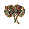 Vintage golden leaf brooch with colorful crystals including red blue and pink rhinestones - Multicolor (XZ002-A)