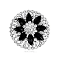 Spilla a fiore elegante con pietre marquise nere e strass bianchi su base argento - Stile Fiore Rotondo (B165-A)