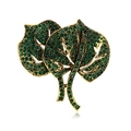 Elegant gold double-leaf brooch featuring vibrant emerald green rhinestone embellishments - Emerald Green (XZ002-B)
