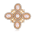 Baroque style cross brooch featuring pearls and crystals on gold filigree metal - Pink Faux Pearl Cross Style (C011-A)