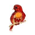 Exquisite rote Emaille-Vogelbrosche mit goldener Legierung und funkelndem Katzenaugenstein - Roter Stil (C242-A)