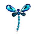 Elegante spilla a forma di libellula con cristalli blu e base in lega argento - Stile Blu Profondo (B103-B)