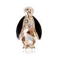 Detail der Pinguin-Brosche aus Goldmetall mit schwarzer Emaille und Champagnerkristall - Champagner-Pinguin-Stil (C241-B)