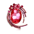 Elegant floral alloy brooch featuring a large red oval crystal and pink rhinestones - Red (XZ003-A)