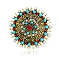 Broche vintage bohemio con grabado de estrella dorada, perlas y cuentas azules - Estilo Redondo Bohemio Multicolor (AL1386-A)
