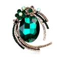 Elegant vintage gold brooch with a large oval emerald green crystal and rhinestones. - Green (XZ003-B)